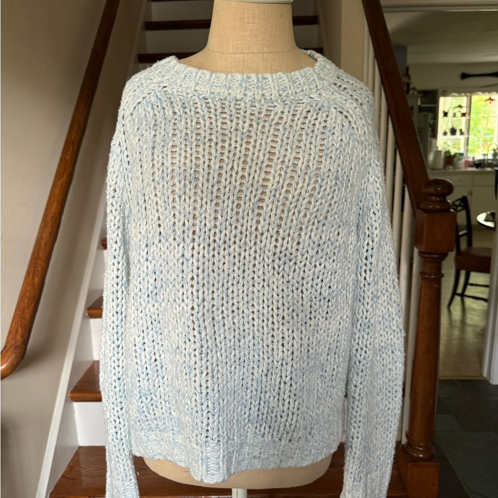 Aqua Blue Crew Neck Sweater Cozy Knit